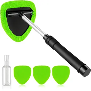 USTTOP Windshield Cleaner Tool, Car Interior&Exterior Window Cleaning Tool with Extendable Handle & 4 Reusable Microfiber Pads, Auto Glass Wiper Brush Kit for Cars (Green)
