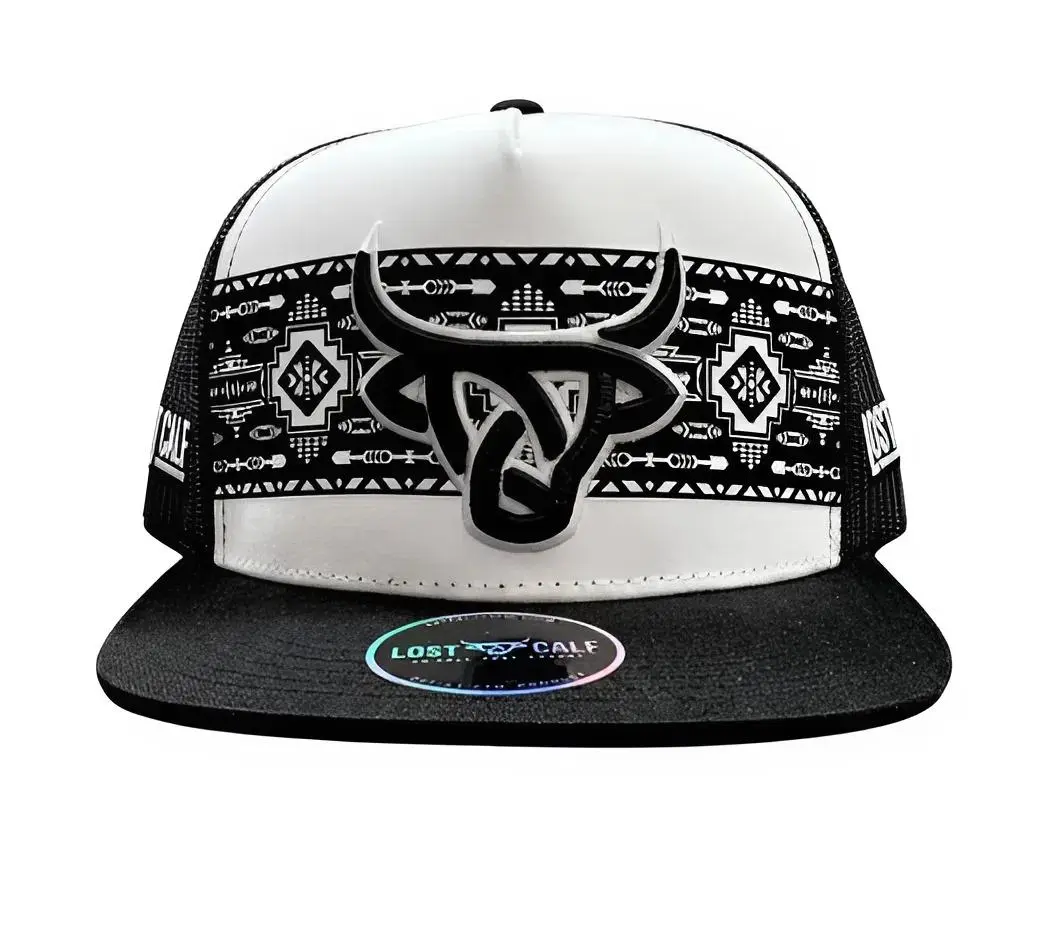 Lost Calf Shima Aztec Snapback Hat – Premium Flat Bill Cap with Embroidered Bull Logo | Adjustable Unisex Streetwear Hat for Men & Women | Western Boho Style Gift | Fast Shipping