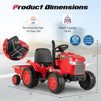 12V Tractor w/ Plastic Tires, Trailer - Red