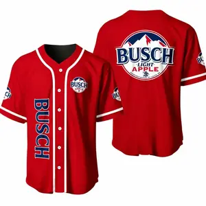 Busch Apple Red Baseball Jersey Shirt, Funny Beer Party Button Up Jersey, Tailgate Game Day Shirt for Men Women