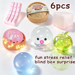 Blind Box 6-Piece Set, Stress Relief Toys, Transparent Soft Shell Apple Stress Ball, Cute Octopus Chocolate Squeeze Toy, Random Colors