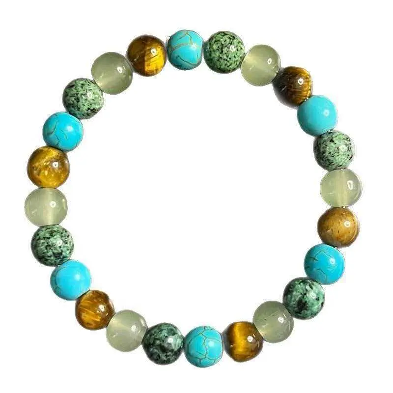 Unisex Natural Gemstone Beads Bracelet - Tiger's Eye, Granite, Lapis Lazuli - Adult Anxiety-Relieving Stress Relief Costume Jewelry for Daily Wear