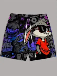 Men's Cartoon Letter Print Summer Beach Shorts, Breathable Printed Shorts, Sport Outdoor Casual Fitted Short Pants, All over Print Style