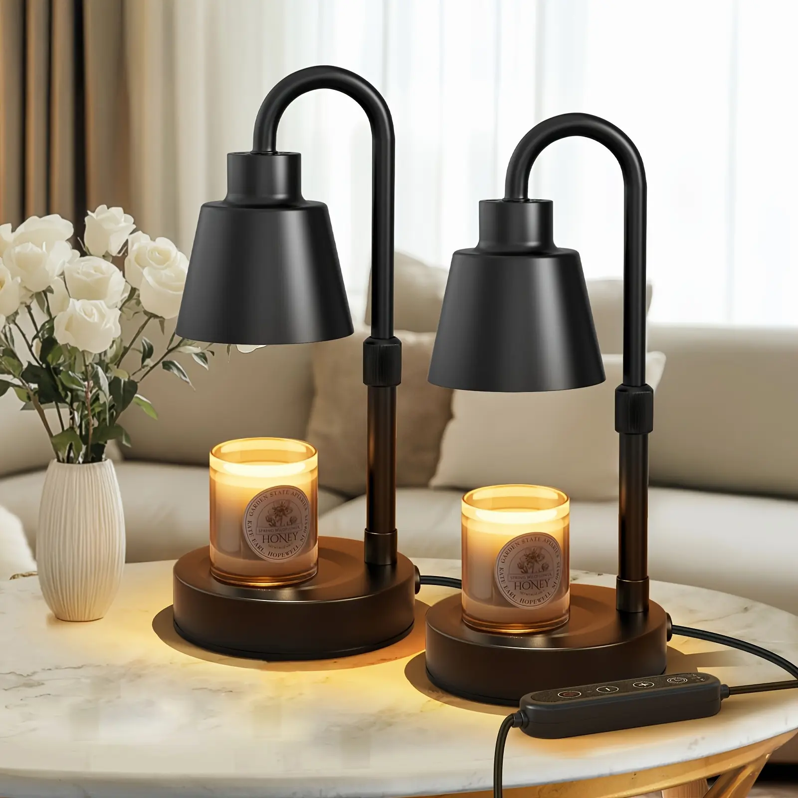 2 Pack Electric Candle Warmer Lamp Black with Timer, Wax Warmer Lamp Candle Warmer for Jar Candles, Adjustable Height Candle Light Warmer, Great Gift Choice for Holidays (Black) (Bulb Not Included)