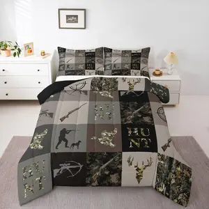 Camo Duck Hunting Comforter Sets for Boys Kids Teens,Deer Green Camouflage Bedding Sets Farmhouse Rustic Duvet Quilt Wildlife,