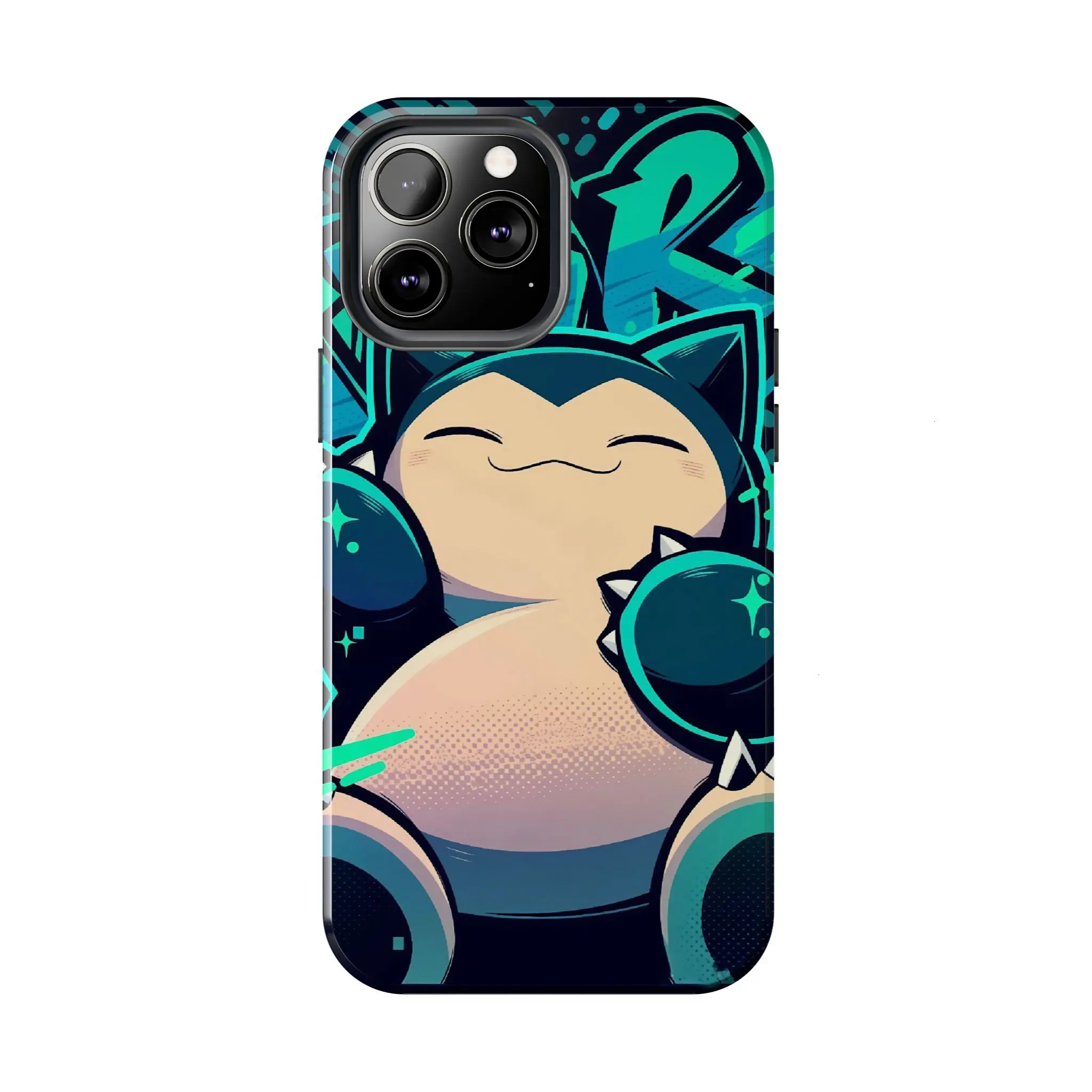 Snorlax Pokemon Graffiti Style Phone Case for iPhone 17-7 Pro Max Plus & Samsung Galaxy S26-S21 Ultra Plus - Kawaii Anime Manga Game Teal Cover Unisex