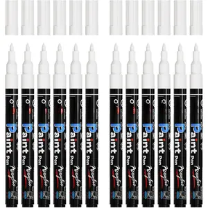 Markers Pens - White Permanent Markers   Pens 12 Pack, Water Based, , 0.7mm Extra Fine Tip  Marker for , Metal, Rock, Plastic, Glass, Canvas, Fabric