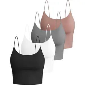 4 Packs Crop Tops Spaghetti Strap Tank Tops for Women, Basic cami Crop Tank top Double Lined Camisole Tops