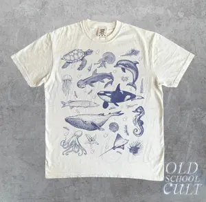 Vintage 90s Tattoo Sea Animal Tshirt, Retro Ocean Nature Shirt, Sealife, Ocean, Whale, Orca, Turtle, Dolphin Shirt, Unisex Relaxed Adult Tee