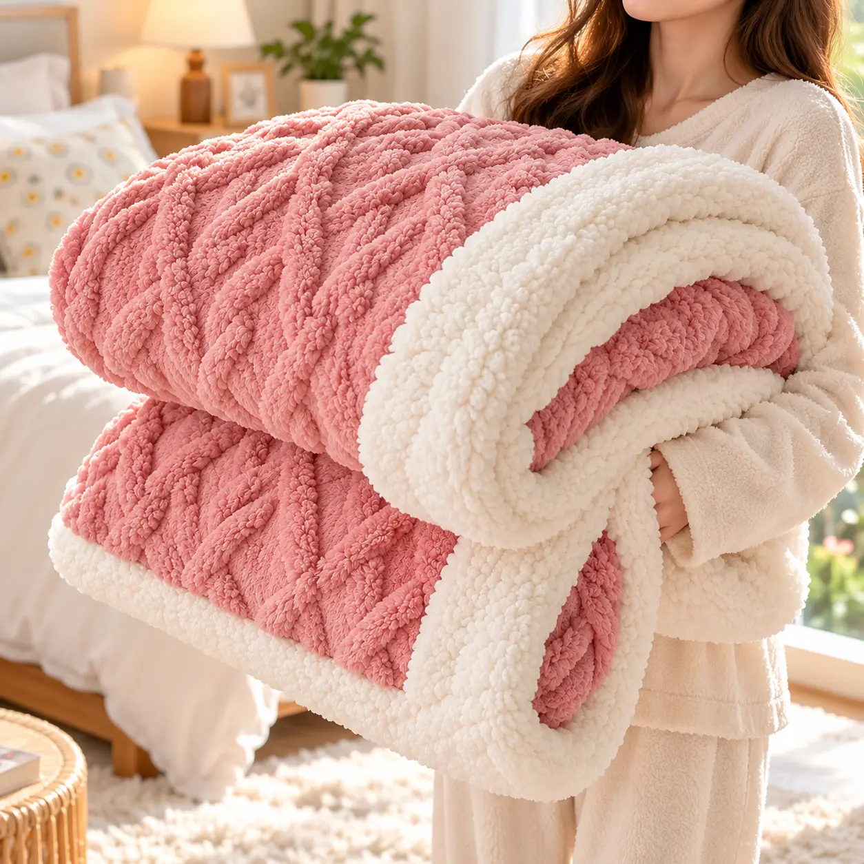 Oversized Sherpa Fleece Blanket for Women, Ultra Soft Plush Throw Blanket with Cozy Tufted Texture, Reversible Warm Blanket for Bed, Couch, Sofa, Luxurious Fluffy Blanket for Movie Night, Home Decor, Winter Gift
