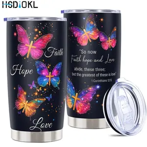 20oz Insulated Stainless Steel Tumbler with Butterfly Design - Keeps Drinks Hot/Cold, Fits Car Cup Holders - Ideal Gift for Butterflyat Lovers (Friends, Family, Girlfriend, Brother)