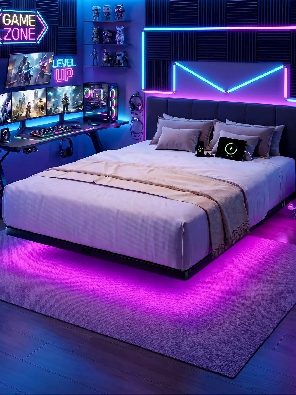 【SummerFinds】ONBRILL LED Floating Bed Frame, Queen Size Bed Frame with USB & AC Power Outlet, Metal Platform Bed Frame, No Box Spring Needed, No Noise, Easy Assembly, Bedroom Furniture, Stylish Furniture
