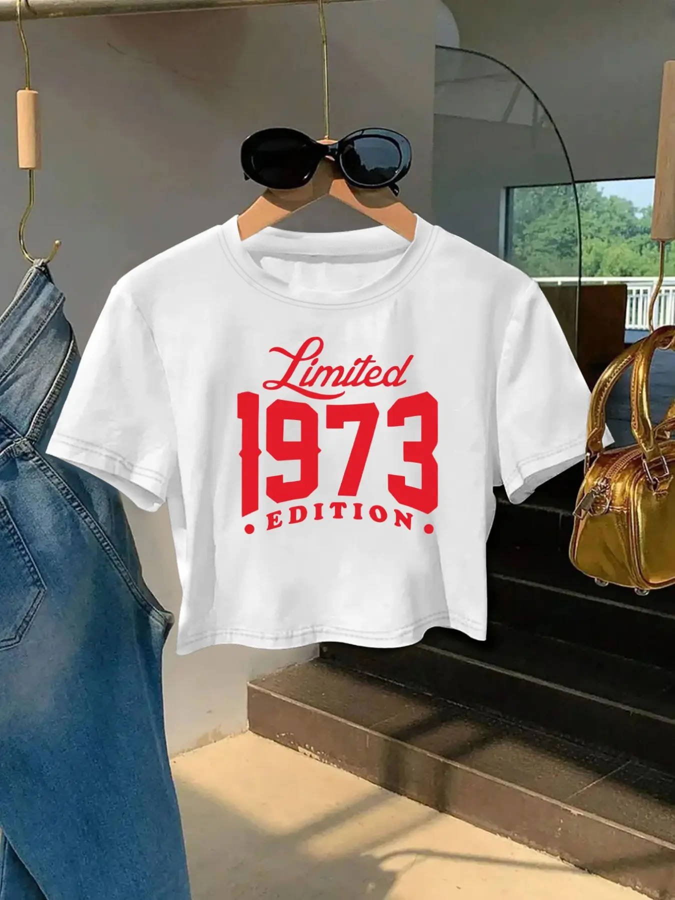 Women's Casual Streetwear Round Neck Short Sleeve T-Shirt, Limited Edition 1973 Print, and Letters, Perfect for Spring Summer Fall