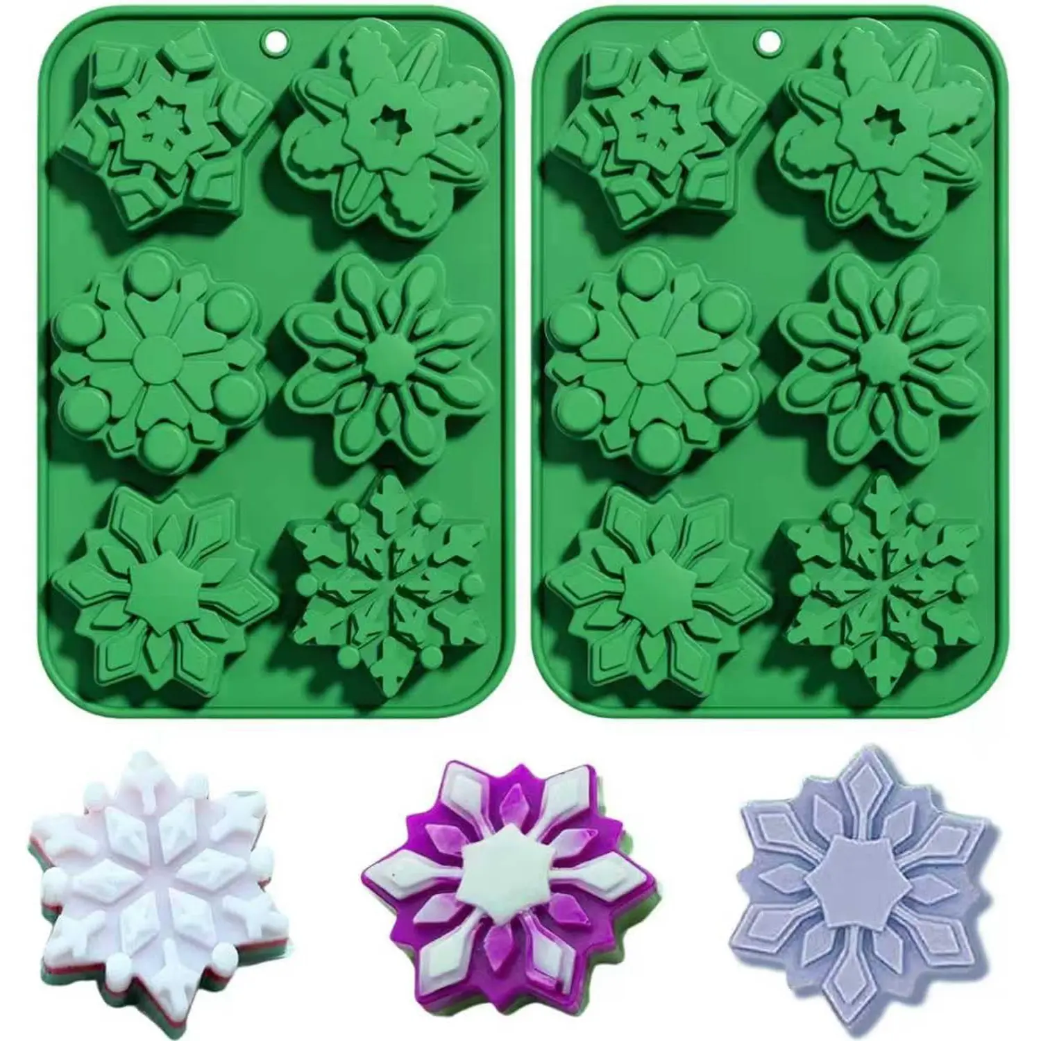 Snowflake Silicone Molds, 2Pcs Christmas Chocolate Snowflake Mold for Xmas Holiday Cake Cookie Soap Muffin Jelly Ice Cube Making Winter Party Home Decorations