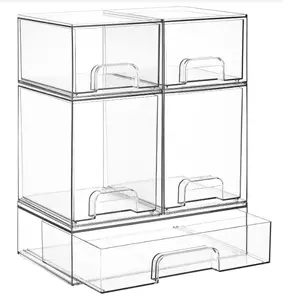 Storage Drawers Set of 5, Clear Plastic Organizer Bins for Baby Bottle, Beauty Supplies Storage, Ideal for Kichen Countertop, Vanity, Bathroom, Cabinet, Pantry Organization