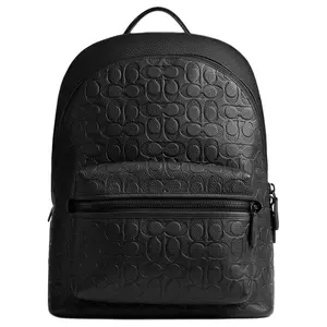 COACH Charter 30 Embossed Logo Double-Zip Classic Monogram Pebbled Leather Backpack for Men, Large, Black