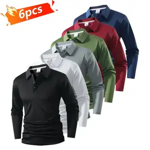 Men's 6-piece long sleeved polo shirt set - quick drying golf and tennis apparel, comfortable color blocked collar and cuffs design, suitable for casual and sportswear polo tie Christmas labelsRAIMENTRY