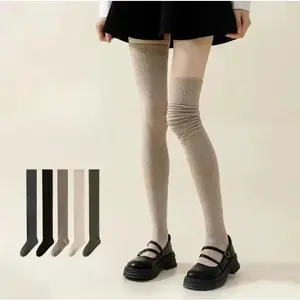 6 Pairs Cotton Thigh High Socks for Women Fall Winter Non-Slip Micro Compression Warm Over-the-Knee Thermal Long Socks Casual Versatile