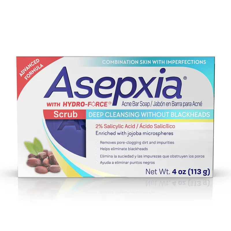 Asepxia Acne Clearing Bar Soap Cleanser - Gentle 4oz Single Pack with Salicylic Acid, Jojoba Microspheres, Benzoyl Peroxide, Cucumber, Citric Acid, Deep Cleansing, Moisturizing for Facial & Daily Body Care