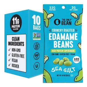 The Only Bean Crunchy Dry Roasted Edamame Snacks (Sea Salt), Keto Snack Food, High Protein (11g) Healthy Snacks, Low Carb Gluten Free Office Vegan Food 100 Calorie Snack Pack, 0.9oz 10 Pack