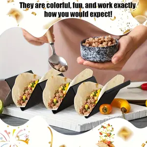 3 Black Taco Holders - Durable PP Material, Large Plate Soft or Hard Shell, Perfect for Restaurant and Home Use, Ideal for Thanksgiving, Halloween, Christmas, Easter, St. Patrick's Day, Taco Serving Plate | Modern Taco Holder | Durable Plastic