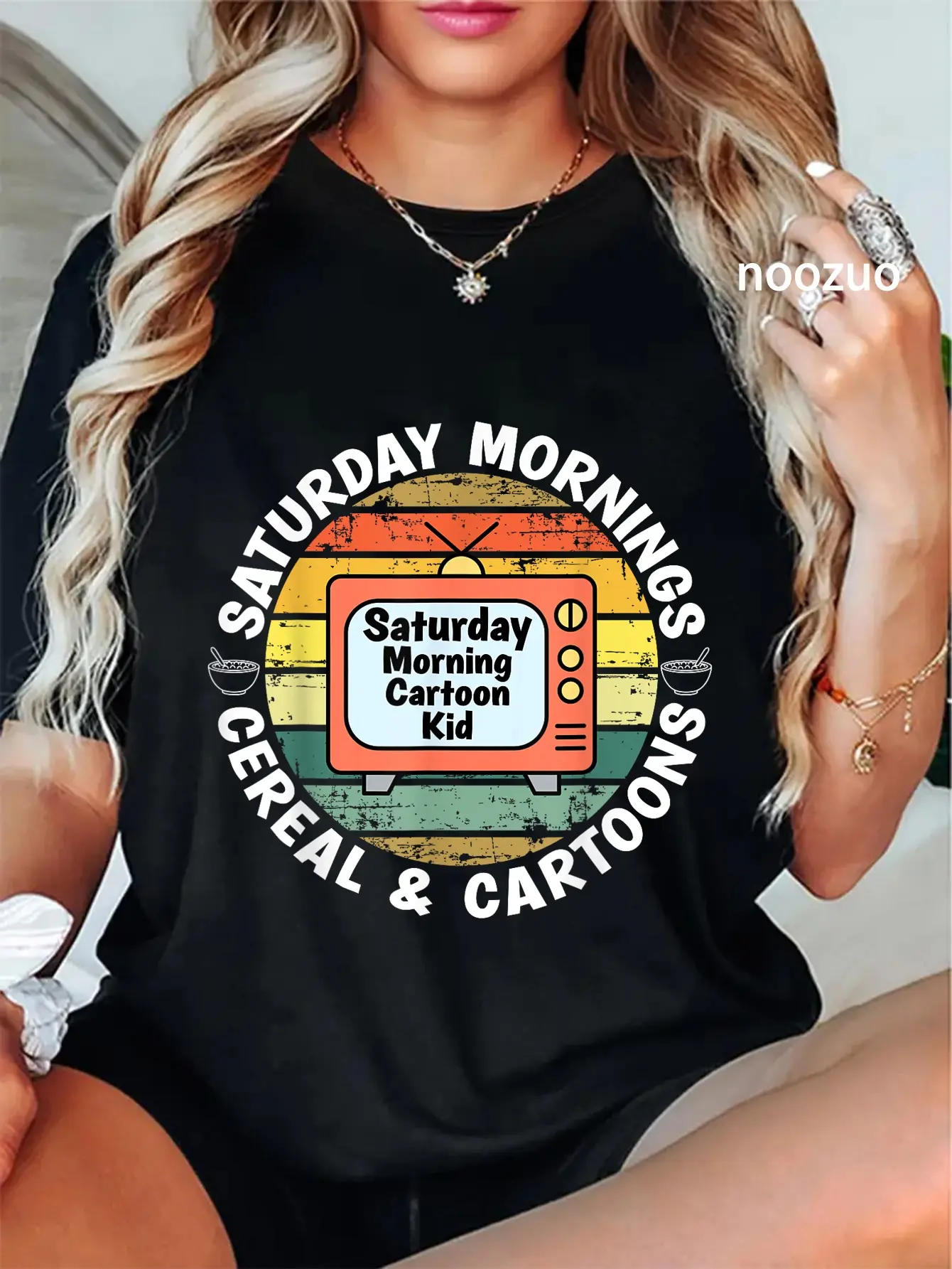 100% Cotton Adults Shirt 70s 80s 90s Retro Kid Saturday Mornings Cereal And Cartoons T-Shirt