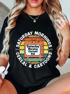 100% Cotton Adults Shirt 70s 80s 90s Retro Kid Saturday Mornings Cereal And Cartoons T-Shirt