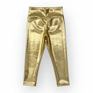 The Golden Hour Legging - Kids Metallic Gold Foil High Waist Above Ankle Leggings for All Seasons Soft Stretchy Comfortable Basic Minimalist Bottom
