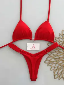 New Beach Pool Party Sexy Casual Fashion Solid Color Halter Bikini Set for Women, Trendy Two-Piece Swimsuit, Bikini Swimwear Set, Perfect for Summer