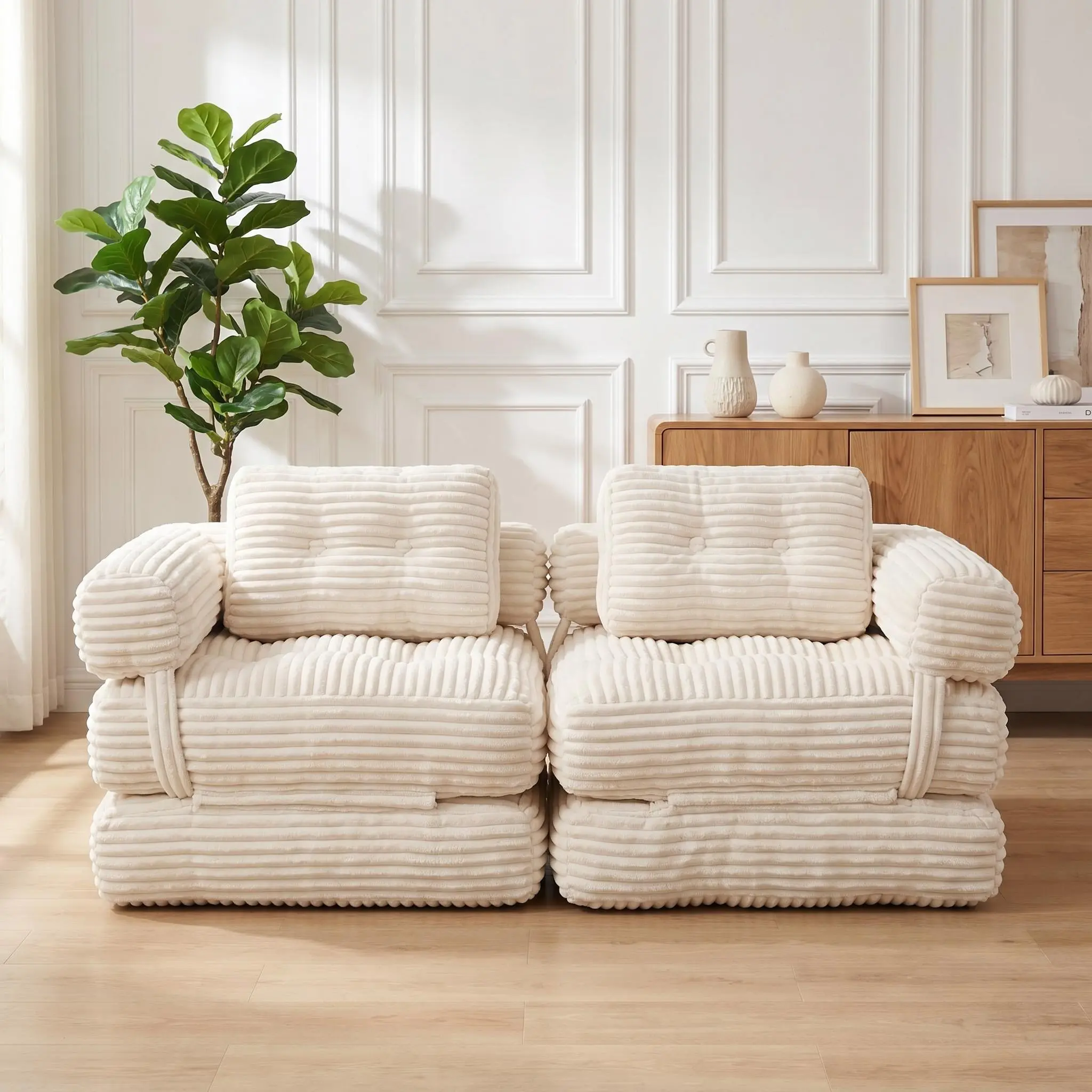 【Sub 1 packages】Niccae Boneless Foldable Floor Sofa Bed with Armrest & Pillows, Convertible Folding Sleeper Futon Couch for Living Room