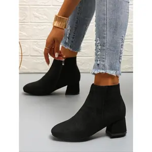 Women's Fashionable Solid Color Side Zipper Boots, Casual Comfortable Boots for Daily Wear, Female All-match Trend Shoes for Fall & Winter, Girl