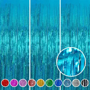 Foil Fringe Curtains Party Decorations 3 Pack 3.2 x 8.2 ft Tinsel Curtain Party Photo Backdrop for Birthday Party Baby Shower or Graduation Decorations April fool's Day Decorations Teal