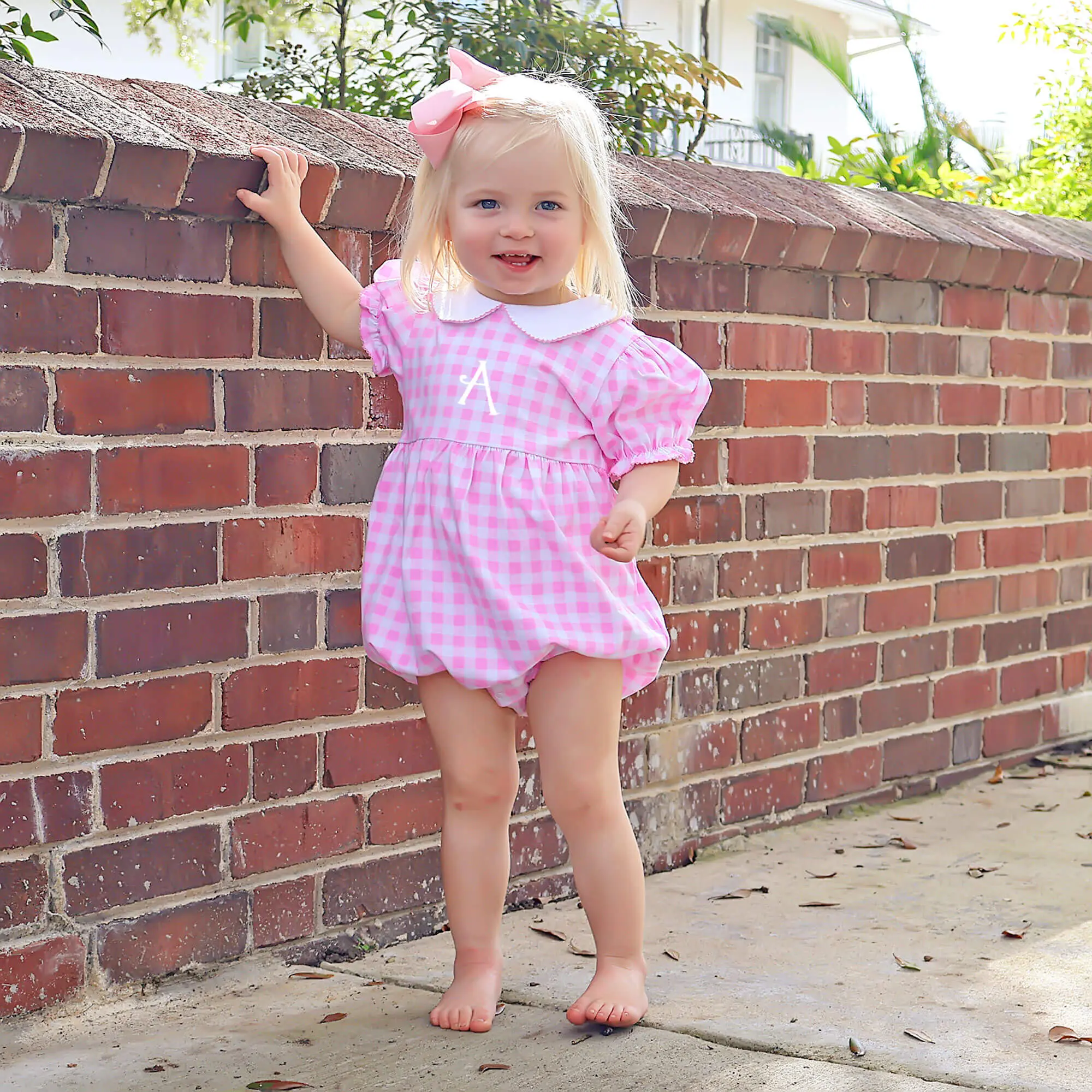 Riley Gingham Knit Bubble Pink - Soft Knit Girls Outfit