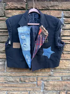 Custom Vintage Distressed Denim Crop Blazer