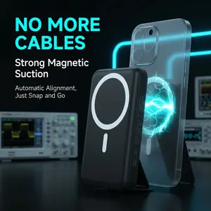 Magnetic Power Bank, Portable power chargers, 10000mAh Folding Wireless Portable Charger with USB-C Cable, For Smartphone & Cellphone 22.5W PD Fast Charging for iPhone 17/16/15/14/13/12 Pro/Pro Max/Plus/Mini Multi-Port Magsafe Battery Pack Dual-Port