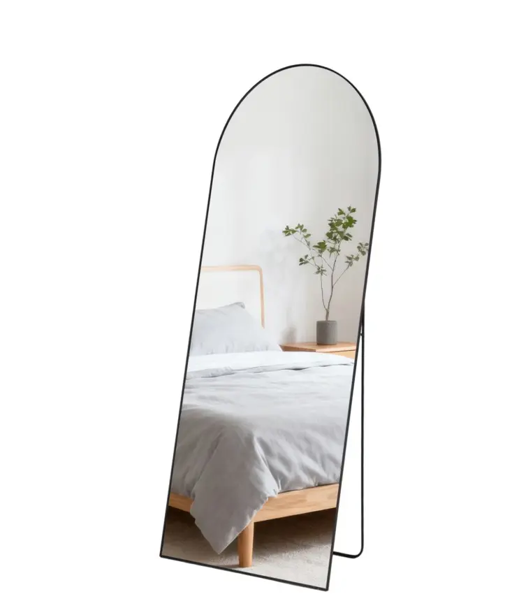 Arched Full Length Mirror Black/24x65" Wall Mounted/Floor Mirror Aluminum Alloy Frame Full Body Mirrors for Bathroom Living Room Bedroom and Entryway