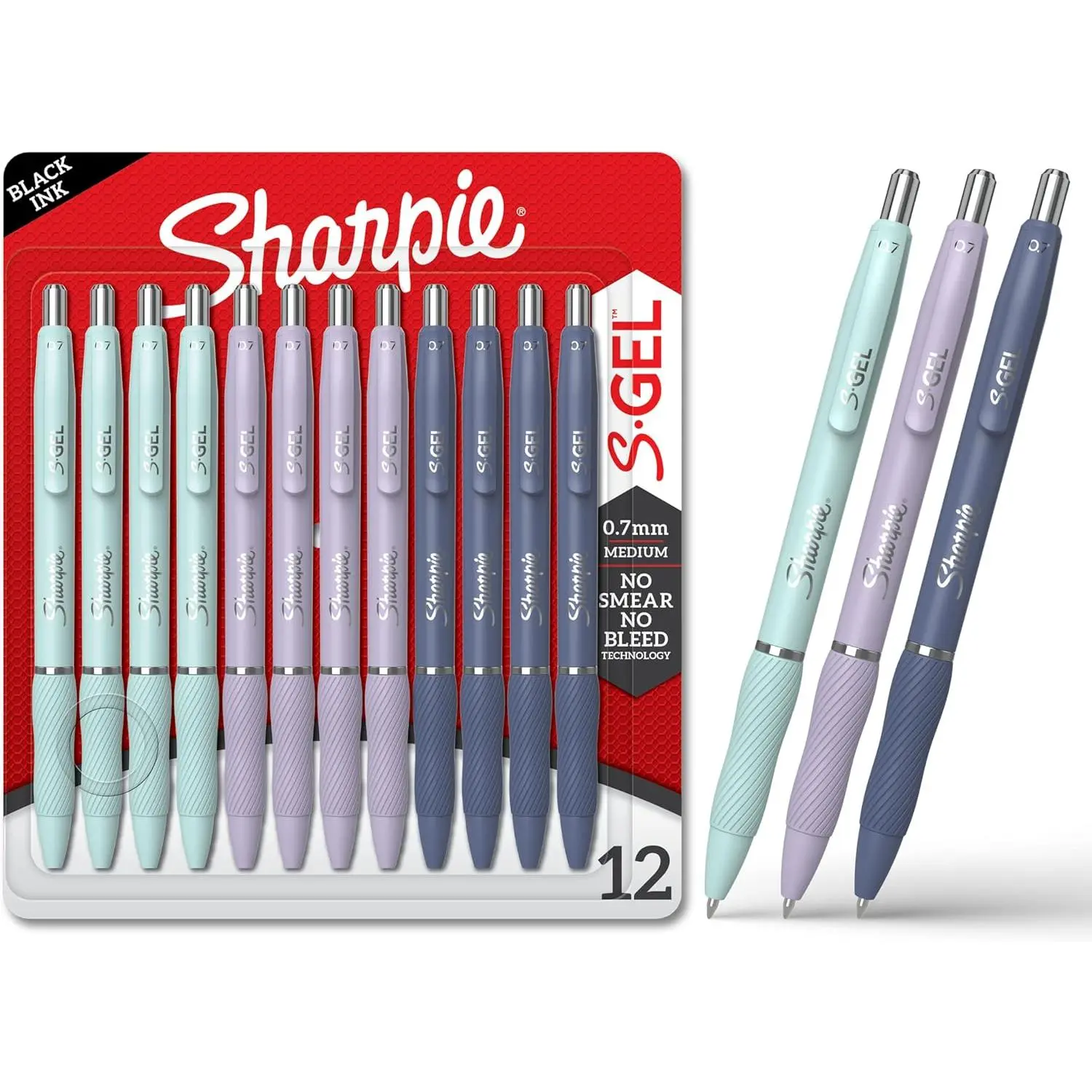 Sharpie S-Gel Gel Pens, Unisex, 0.7mm Medium Point, Bold Vivid Black Ink, Modern Assorted Fashion Barrels, Comfortable Rubber Grip, No Smear-No Bleed, Arts & Crafts Supplies for Office, School, Pen