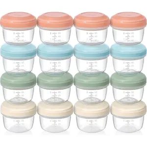 [16 Pack] 4 oz Small Containers with Lids, Reusable Plastic Jars for Snack and Puree, Salad Dressing Container to Go, Deli Containers, Freezer Baby Food Containers, Dishwasher Safe, BPA Free