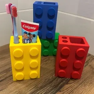 Brick Toothbrush & Toothpaste Holder - Bright Colors for Kids Bathroom Organization