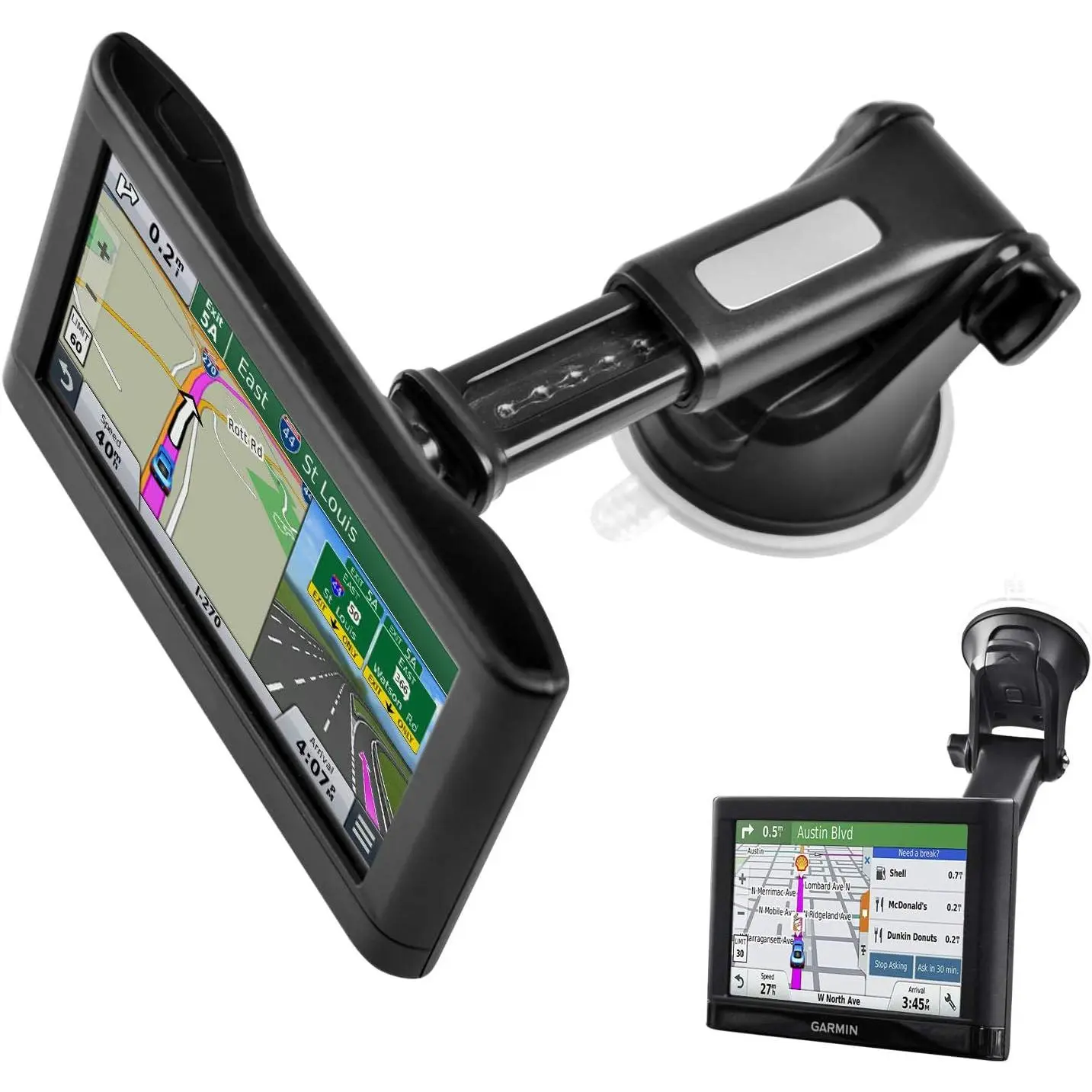 GPS Suction Cup Mount with Quick Extension Arm - Synthetic, 17 mm Ball, Adhesive Gel Base, Adjustable Length, Ideal Viewing Replacement Holder for Nuvi Dezl Drive Drivesmart Zumo Driveassist DriveLuxe RV (Dashboard & Windshield Compatible), Driving, Optim