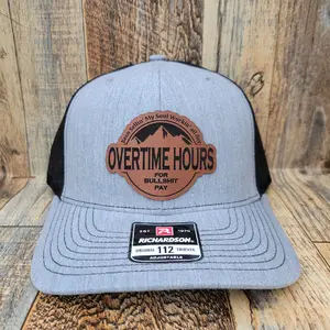 Overtime hours for bullshit pay Mountains leather patch hat trucker snapback Richardson Baseball Cap