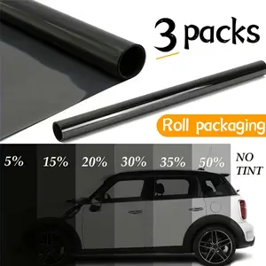 3pcs Black Car Glass Film Scroll 118"x19.6" UV Resistant Easy Apply 5% / 15% / 35% Blackout Ideal for Car Color Protection Window Film