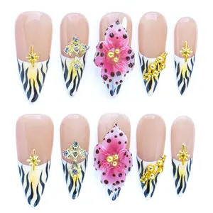 10PCS 3D Stiletto nails Collections  Reusable Handmade Press-On Nails – Acrylic REUSABLE 3D Gel Summer 2025/Prom Handmade Coffin Almond Nail Art Kit nail adhesive sticker