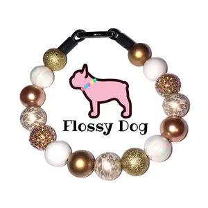 Gold Leopard Beaded Dog & Cat Collar | Durable Pearl Dog Necklace | Custom Jewelry for Dogs | Dog Pearls | Cheetah Bead Collar