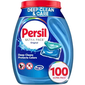 Persil Ultra Pacs Original Everyday Clean Laundry Detergent, 100 Count, No Mess, Single-Dose Laundry Soap, Deep Clean Fabric Care for Colors & Whites, All Water Temperatures, HE Safe