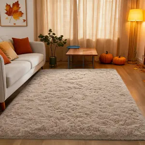 The Super Soft Shag Rug,Non-Slip, Pet-Friendly & Machine Washable Fluffy Area Carpet in Light Tan for Cozy Bedroom & Living Room-S