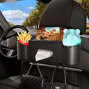 Car Backseat Organizer for Kids & Travelers - 4 in 1 Multifunctional Car Seat Back Storage with Cup Holder, Tissue Box, Snack/Handbag Holder - Nappa Leather Universal Fit for SUV/Van/Sedan