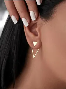 Geometric Design Earring Jacket for Galentinesparty, Summer Outfits 2024 Stylish Elegant Versatile Retro Triangle Earrings for Women, Clean Girl Jewelry for Daily Use, Unique Geometric Design