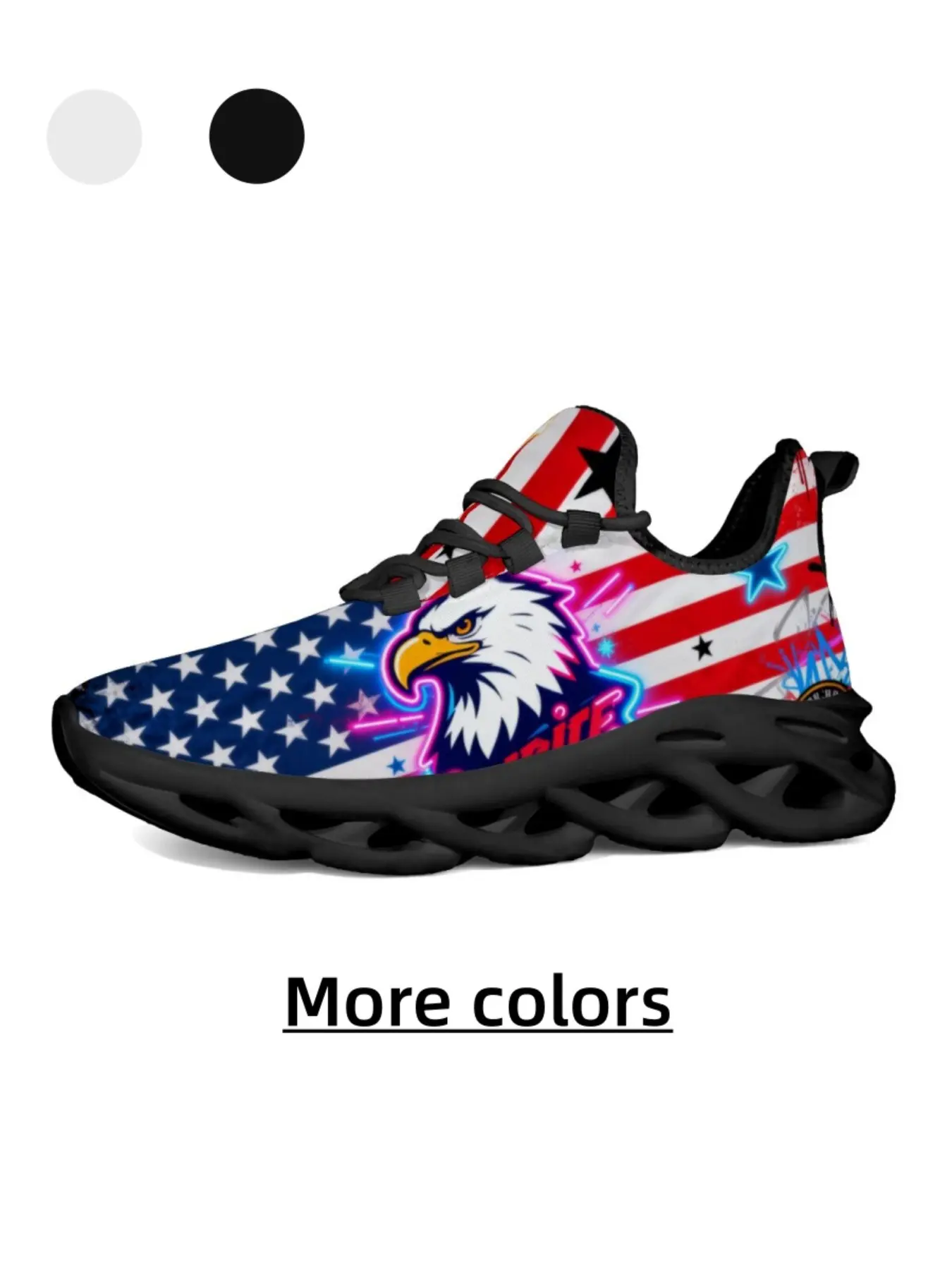 Unisex Colorful Star-Stripe Neon Eagle Trendy Sporty Low Top Sneakers, Skin-Friendly Mesh, High Elastic Shock-Absorbing Sole, Anti-Slip, Stable & Foot-Friendly, for Daily Commute, Outdoor & Casual Wear, Breathable Mesh Sneakers