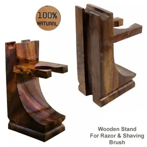 Krisp Beauty Mission Style Wooden Stand for Safety Razor Straight Razor and Shaving Brush Men Barber Wet Hot Cut Throat Shavette Shave Essentials - Ultimate Comfort and Cleansing Daily Handle